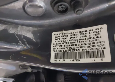 2015 Honda Civic Lx from USA, damaged, VIN 19XFB2F51FE262399